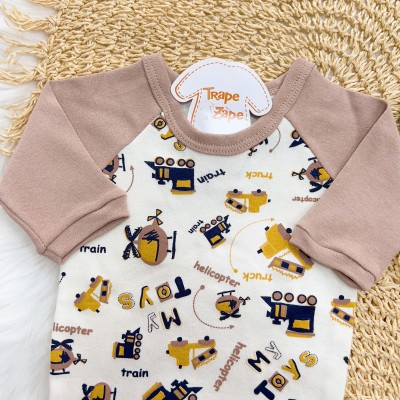 Conj. Body Trenzinho Manga Longa e Calça- Bege e Off White